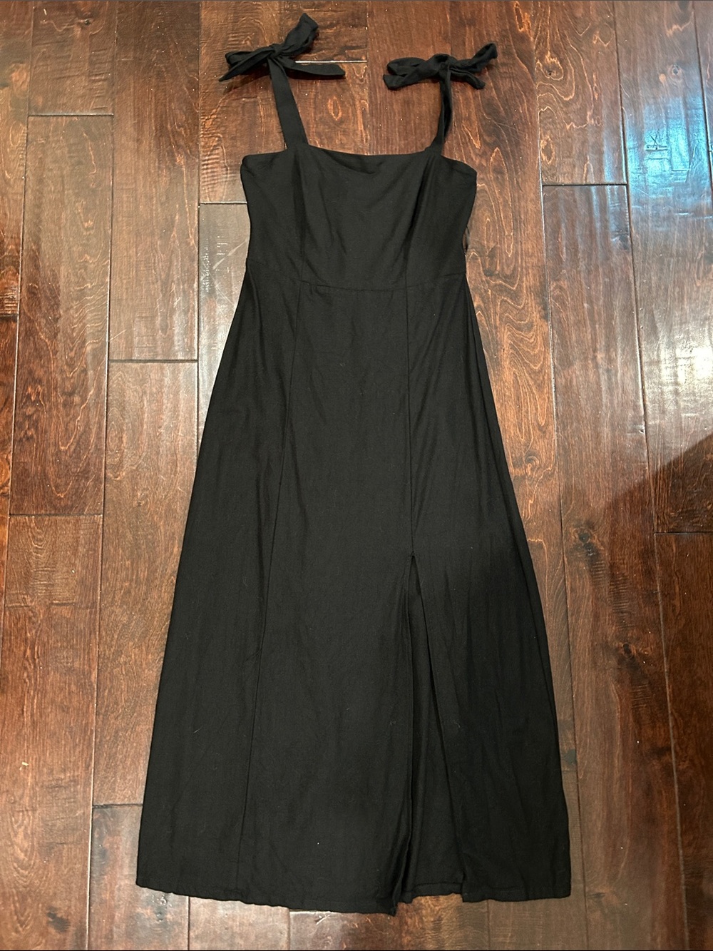 Black Tie-Shoulder Long Dress with Slit. Cotton and cool for summer!!!